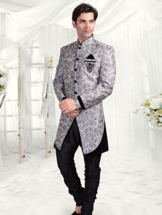 Royal Kurta Men's Silk Floral Print Indowestern Sherwani